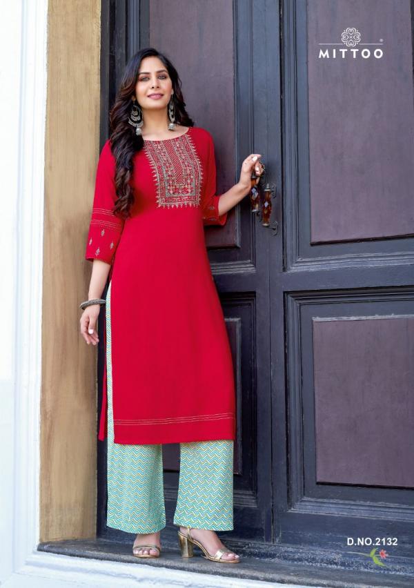 Mittoo Panghat 21 Fancy Rayon Embroidery Kurti With Plazzo 